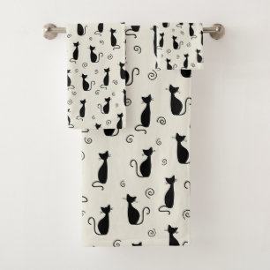 Patroon van katten, kattenkatten, zwarte katten, K Bad Handdoek