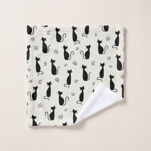 Patroon van katten, kattenkatten, zwarte katten, K Bad Handdoek (Wasdoekje)