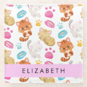 Patroon van katten, schattige katten, Kat, poten, Glazen Onderzetter (Voorkant)