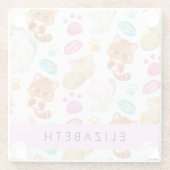 Patroon van katten, schattige katten, Kat, poten, Glazen Onderzetter (Achterkant)