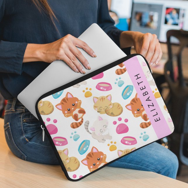 Patroon van katten, schattige katten, Kat, poten,  Laptop Sleeve (Creator heeft geüpload)