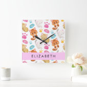 Patroon van katten, schattige katten, Kat, poten,  Vierkante Klok (Huis)