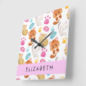 Patroon van katten, schattige katten, Kat, poten,  Vierkante Klok (Hoek)