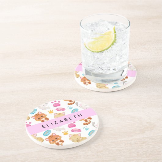 Patroon van katten, schattige katten, Kat, poten,  Zandsteen Onderzetter (Zijkant)