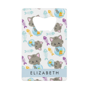 Patroon van katten, schattige katten, kittens, Jou Creditkaart Flessenopener