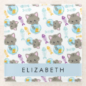 Patroon van katten, schattige katten, kittens, Jou Glazen Onderzetter (Voorkant)