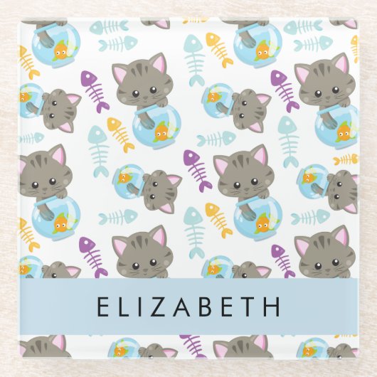 Patroon van katten, schattige katten, kittens, Jou Glazen Onderzetter (Voorkant)