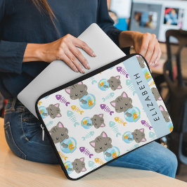 Patroon van katten, schattige katten, kittens, Jou Laptop Sleeve