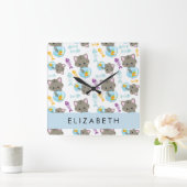 Patroon van katten, schattige katten, kittens, Jou Vierkante Klok (Huis)