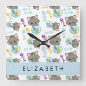 Patroon van katten, schattige katten, kittens, Jou Vierkante Klok (Voorkant)