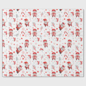 Patroon van kerstmannen. Geschenken, bomen op wit. Cadeaupapier (Vlak)