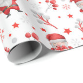 Patroon van kerstmannen. Geschenken, bomen op wit. Cadeaupapier (Rol Hoek)