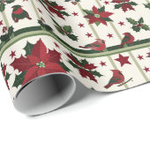Patroon van Kerstmis Holly & Ivy w / rode kardinal Cadeaupapier (Rol Hoek)