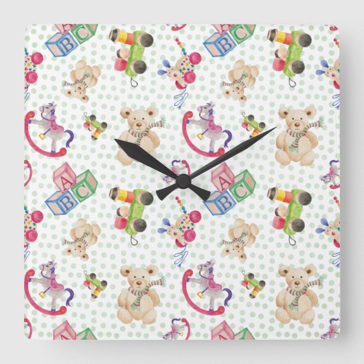 Patroon van kinderspeelgoed vierkante klok (Voorkant)