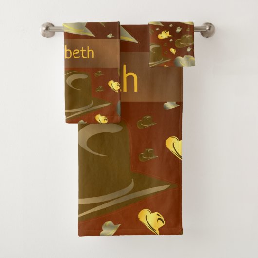 patroon van kleine cowboypetten in tinten van brui bad handdoek (Insitu)