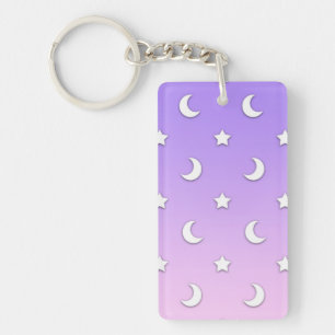 Patroon van Kleine Witte Sterren en Manen Sleutelhanger