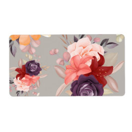 Patroon van kleurrijke bloemen waaronder rozen  etiket