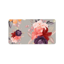 Patroon van kleurrijke bloemen waaronder rozen  etiket
