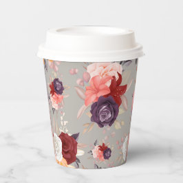 Patroon van kleurrijke bloemen waaronder rozen  papieren bekers