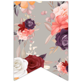 Patroon van kleurrijke bloemen waaronder rozen  vlaggetjes