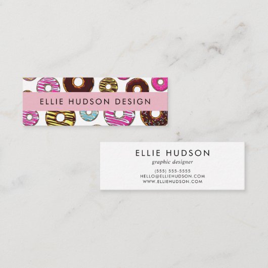 Patroon van kleurrijke donuts, koekjeswinkel, geba mini visitekaartje (Voorkant / Achterkant)