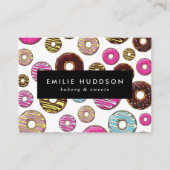 Patroon van kleurrijke donuts, koekjeswinkel, geba visitekaartje (Voorkant)