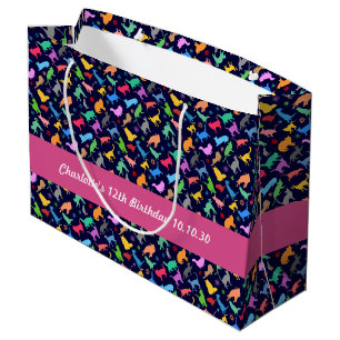 Patroon van kleurrijke katten. Navy Blue-achtergro Groot Cadeauzakje