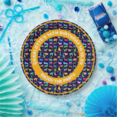 Patroon van kleurrijke katten. Navy Blue-achtergro Papieren Bordje (Feest)