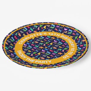 Patroon van kleurrijke katten. Navy Blue-achtergro Papieren Bordje