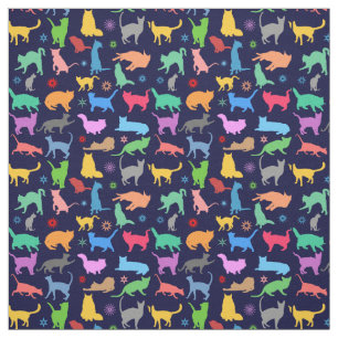 Patroon van kleurrijke katten. Navy Blue-achtergro Stof