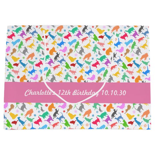 patroon van kleurrijke silhouetten van katten groot cadeauzakje (Voorkant)