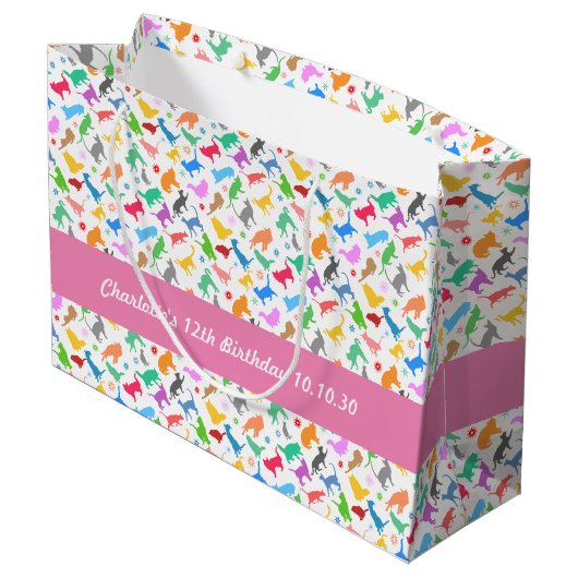 patroon van kleurrijke silhouetten van katten groot cadeauzakje (Achterkant Gekanteld)