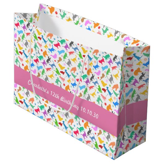 patroon van kleurrijke silhouetten van katten groot cadeauzakje (Voorkant Gekanteld)