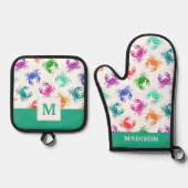 patroon van krabben ovenwant & pannenlap set (Voorkant)