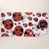 Patroon van ladybugs, rode ladybugs, monogram strandlaken (Voorkant)