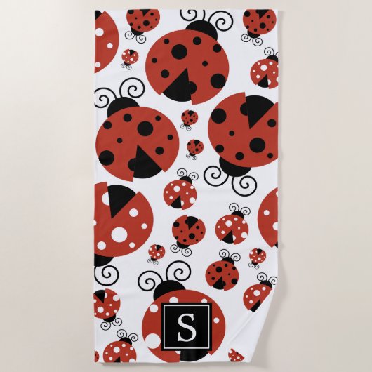 Patroon van ladybugs, rode ladybugs, monogram strandlaken (Voorkant)