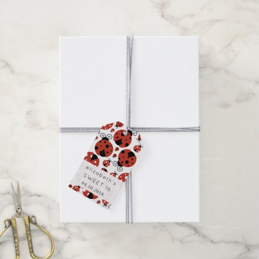 Patroon van ladybugs, rode ladybugs, zoet 16 cadeaulabel (Met Touw)