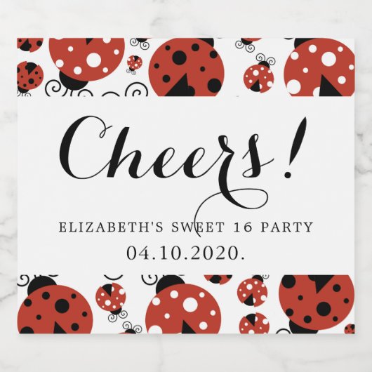 Patroon van ladybugs, rode ladybugs, zoet 16 sparkling wijnetiket (Enkel label)
