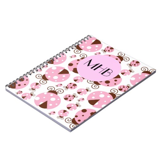 Patroon van ladybugs, roze ladybugs, monogram notitieboek (Linkerzijde)