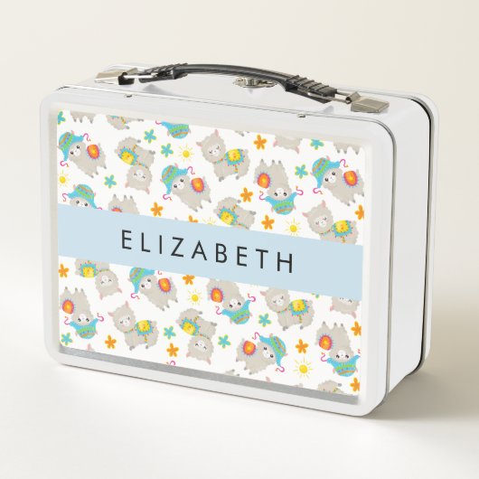 Patroon van lama's, alpaca's, bloemen, Jouw naam (Achterkant)