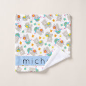 Patroon van lama's, alpaca's, bloemen, Jouw naam Bad Handdoek (Wasdoekje)