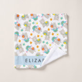 Patroon van lama's, alpaca's, bloemen, Jouw naam Bad Handdoek (Wasdoekje)