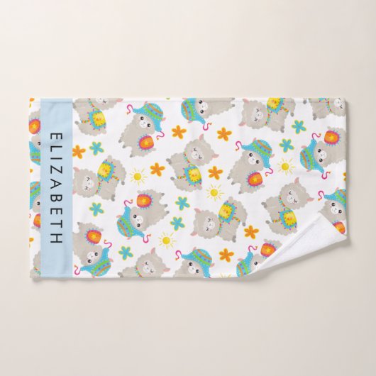 Patroon van lama's, alpaca's, bloemen, Jouw naam Bad Handdoek (Handdoek)