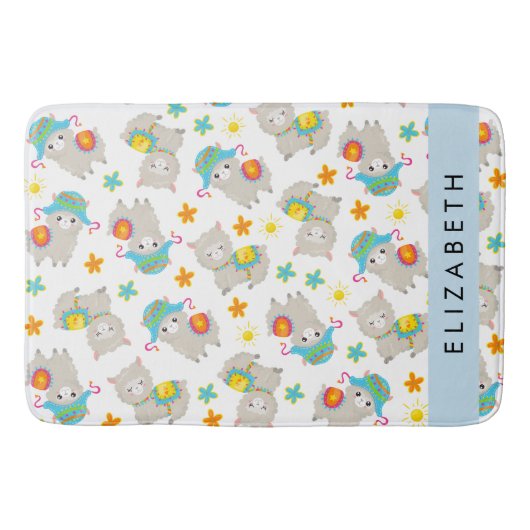 Patroon van lama's, alpaca's, bloemen, Jouw naam Badmat (Voorkant)