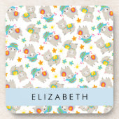 Patroon van lama's, alpaca's, bloemen, Jouw naam Bier Onderzetter (Voorkant)