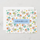 Patroon van lama's, alpaca's, bloemen, Jouw naam Briefkaart (Voorkant / Achterkant)