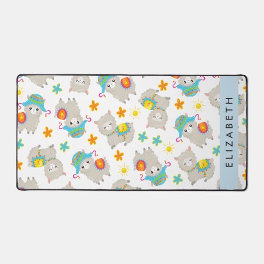 Patroon van lama's, alpaca's, bloemen, Jouw naam Bureaumat (Voorkant)