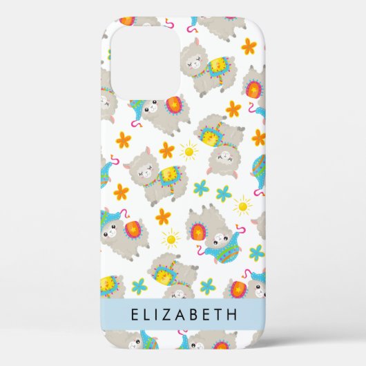 Patroon van lama's, alpaca's, bloemen, Jouw naam Case-Mate iPhone Case (Achterkant)