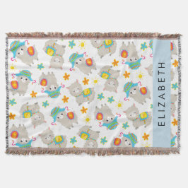 Patroon van lama's, alpaca's, bloemen, Jouw naam Deken