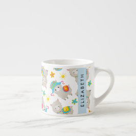 Patroon van lama's, alpaca's, bloemen, Jouw naam Espresso Kop